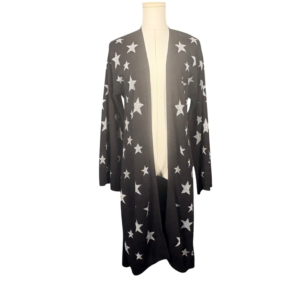 Chaser Womens Black Silver Metallic Star Longline Duster Cardigan Sweater XS/S